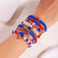 Ensemble de bracelets de perles Game Day rouge blanc bleu avec breloques football - Bleu Rouge
