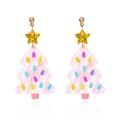 Orecchini a forma di albero di Natale in acrilico rosa marmorizzato con stelle dorate - Albero di Natale rosa
