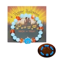 Luminous Halloween beaded bracelet featuring a blue pumpkin charm and glow-in-the-dark beads - Blue Pumpkin