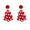 Kerstboom oorbellen van rood acryl met witte konijnenpatronen voor een feestelijke stijl - Konijn Kerstboom