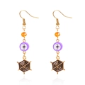 Orecchini di Halloween con perle arancioni e ciondoli a ragnatela nera con ganci dorati - Stile pendente a ragnatela (ER25Y0187-7)