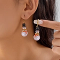 Christmas snowman earrings with white pearls, red scarf detail and black hat for women - Hook Style (ER25Y0287-2)