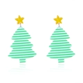 Lichtgewicht acryl kerstboom oorbellen in muntgroen met een gele ster - Gestreepte Kerstboom