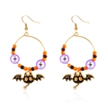 Orecchini di Halloween in acrilico con ciondolo gatto pipistrello nero e perline - Stile cerchio grande pipistrello ragno (ER25Y0187-9)