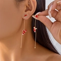 Climbing Santa Claus asymmetric long tassel earrings with red enamel and white rhinestones - Climbing Santa Claus Tassel Earrings (10517)