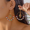 Detail of Christmas hoop earrings with colorful clay beads and a festive tree charm - Red Green White Hoop Christmas Tree (ER25Y0349-2)