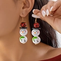 Weihnachts-Schneemann-Ohrringe aus Holzperlen mit rotem Karomuster und grünem Schal - Schneemann (Rot-Schwarz Karierter Hut Grüner Schal)