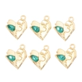 Pendentifs cœur dorés avec cristaux vert émeraude pour création de bijoux Y2K - Cœur Gouttelette Vert (px1311-24)