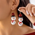 Boucles d'oreilles de Noël bonhomme de neige en perles de bois avec motif à carreaux - Bonhomme de Neige (Chapeau Plaid Rouge Noir Nez Orange)