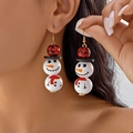 Boucles d'oreilles bonhomme de neige de Noël avec perles de bois et détail d'écharpe rouge - Bonhomme de Neige (Chapeau Plaid Rouge Noir Détail Écharpe Rouge)