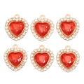 Pendentifs cœur en cristal rouge avec halo de strass et plaqué or pour bijoux DIY - Cœur à Bordure Pavée Rouge (px1311-25)