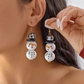 Boucles d'oreilles bonhomme de neige avec perles à carreaux pour les fêtes de Noël - Bonhomme de Neige (Chapeau Plaid Noir Blanc Bord Noir)