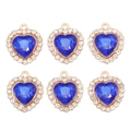 Lot de six pendentifs cœur en cristal bleu foncé avec bordure dorée pour bijoux DIY - Cœur à Bordure Pavée Bleu (px1311-26)