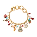 Weihnachtsarmband mit Goldkette, Emaille-Rentier, Weihnachtsbaum und Schneeflocken-Anhängern - Armband mit 8 Anhängern (#1 Armband)