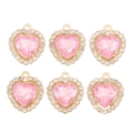 Lot de 6 pendentifs cœur DIY avec cristal rose et finition dorée pour bijoux - Cœur à Bordure Pavée Rose (px1311-27)