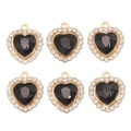 Lot de six pendentifs cœurs noirs en cristal avec bord doré et strass pour bijoux DIY - Cœur à Bordure Pavée Noir (px1311-29)