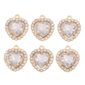 Lot de 6 pendentifs cœur dorés avec cristaux blancs étincelants et strass brillants - Cœur à Bordure Pavée Transparent (px1311-30)