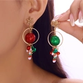 Detailed view of Christmas themed drop earrings with glitter balls and candy cane charms - Snowflake Circle Style (ER25Y0315)