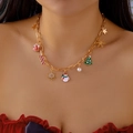 Collana natalizia dorata con ciondoli in smalto pupazzo di neve e albero di Natale - Collana Pupazzo di neve bianco