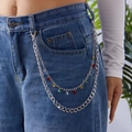 Detail of double-layer silver metal pants chain with colorful faceted beads and lobster clasps - Colorful Crystal
