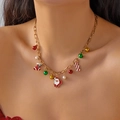 Christmas necklace with Santa Claus, candy cane, and pearl pendants on gold chain - Necklace Style 1