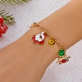 Christmas bracelet with Santa Claus charms, green bells and pearls in golden finish - Bracelet Style 1