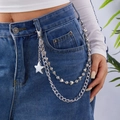 Silver layered metal waist chain with heart beads and star pendant on blue denim - Heart Star