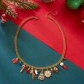 Christmas necklace with colorful tree snowflake and elk charms in gold finish - Multi-Pendant Festive Necklace (Style 1)