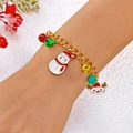Christmas gold charm bracelet featuring snowman, reindeer and colorful bells with pearls - Bracelet Style 2