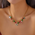 Collana di Natale con catena dorata e ciondoli festivi di Babbo Natale e pupazzo - Necklace Style 3