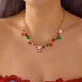 Collana natalizia dorata con pendenti Babbo Natale, renna e campanelli festivi - Collana Stile 5