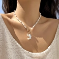 Bohemian ocean beaded necklace with ceramic fish, starfish charms and golden OT clasp - White OT Clasp Style (NC25Y0362)