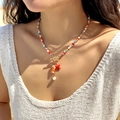 Colorful beaded ocean necklace with ceramic fish, starfish charms and golden OT toggle - Multicolor OT Clasp Style (NC25Y0362)