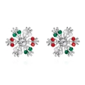Zilveren sneeuwvlok oorbellen met rode groene strass en parels voor de Kerstmis - Zilveren sneeuwvlok parelstijl