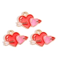 Pink and red enamel heart and cupid arrow alloy charms with gold plating for DIY jewelry - Red and Pink Heart Arrow Style (px1244-24)