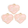 Pink heart charms with gold finish and Love lettering for DIY jewelry making - Pink Love Heart Style (px1244-30)