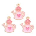Pink heart watering can charm pendant with gold plating for DIY jewelry crafts - Pink Heart Watering Can (px1244-39)