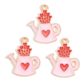 Pink watering can enamel charm with red heart detail for DIY earring and bracelet - Pink Watering Pot Style (px1244-40)