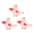 DIY jewelry bird charm with pink enamel and red heart patterns for earrings or necklaces - Pink Red Heart Bird Style (px1244-41)