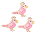 Set of three pink enamel bird charms with yellow envelopes for DIY jewelry making - Pink Bird with Envelope (px1244-42)