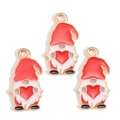 Three-piece red enamel heart gnome pendants in gold-plated alloy for DIY jewelry - Red Gnome Holding Heart Style (px1244-43)