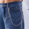 Double-layered hip hop waist chain with silver links and colorful beads for jeans - Silver Blue Glitter Beads (Style #5)