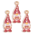 Three red heart gnome charms with golden hooks for DIY jewelry making and earring design - Red Gift Box Gnome Style (px1244-45)