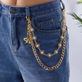 Chaîne de pantalon dorée à double couche avec perles et nœud sur jean bleu denim - Nœud Papillon Perle Doré (Style #6)