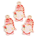 Set of 3 pink and red enamel gnome charms with heart hats and tulip for DIY jewelry - Striped Hat Flower Gnome (px1244-48)
