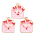 Pink heart envelope charms set in gold finish for DIY jewelry and earring making - Pink Heart Envelope Pendant (px1244-49)
