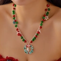 Collier de Noël avec pendentifs festifs incluant Père Noël, sapins et cloches - Style Émail Clochette Couronne de Noël (NC25Y0733-4)