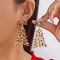 Close-up of sparkling rhinestone Christmas tree earrings with colorful crystal bows - 彩色蝴蝶结金色镂空多色钻树款