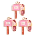Pink and gold enamel mailbox pendants with tiny red hearts for DIY jewelry - Pink Mail Postbox Style (px1244-51)