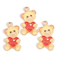 Set of three light yellow bear charms with red I LOVE YOU hearts for DIY jewelry - Pale Yellow Bear with Heart Style (px1244-52)